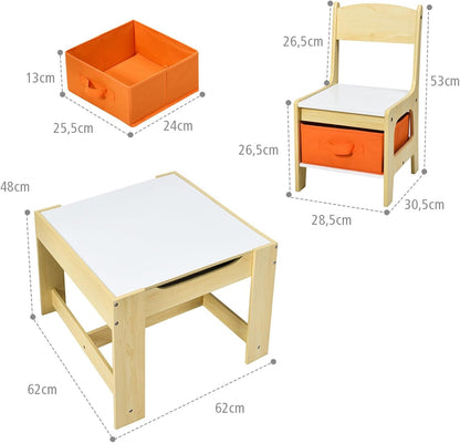 Tavolino 3 in 1 per Bambini con Lavagna, Sedie & Cestini