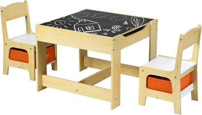 Tavolino 3 in 1 per Bambini con Lavagna, Sedie & Cestini