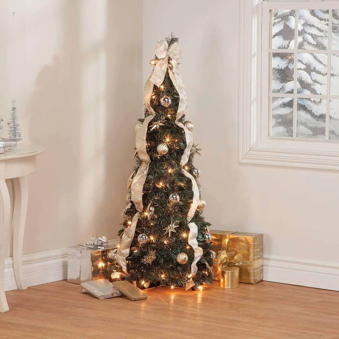 Albero di Natale pop-up dorato e argentato (sacchetto per riporlo incluso)