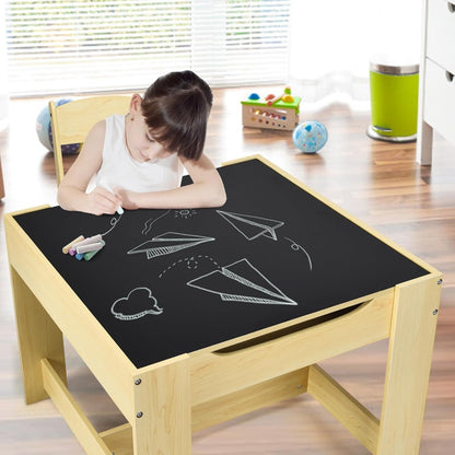 Tavolino 3 in 1 per Bambini con Lavagna, Sedie & Cestini