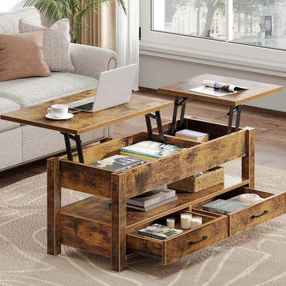 Verstelbare houten bijzettafel met lade en opbergvak
