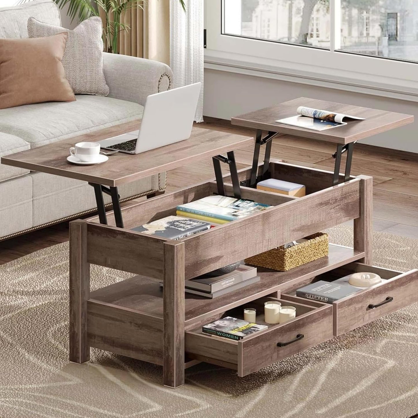 Verstelbare houten bijzettafel met lade en opbergvak