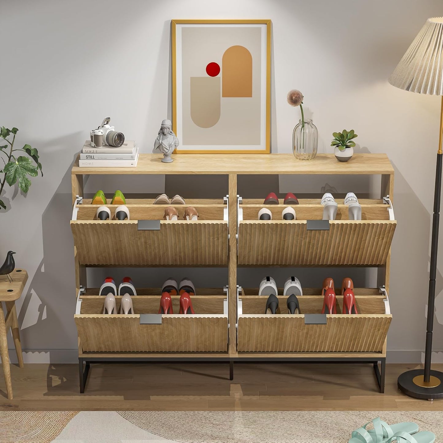 A-Houten schoenenkast met kantelbare laden