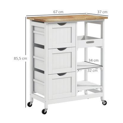 AB-Carrello da cucina bianco con ruote, cassetti e ripiani