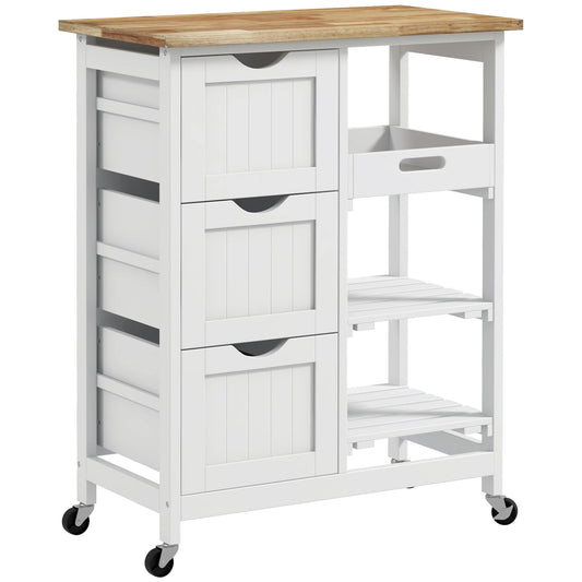 AB-Carrello da cucina bianco con ruote, cassetti e ripiani