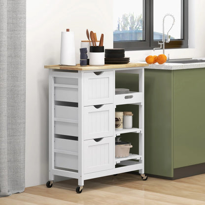 AB-Carrello da cucina bianco con ruote, cassetti e ripiani