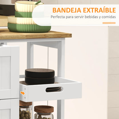 AB-Carrello da cucina bianco con ruote, cassetti e ripiani