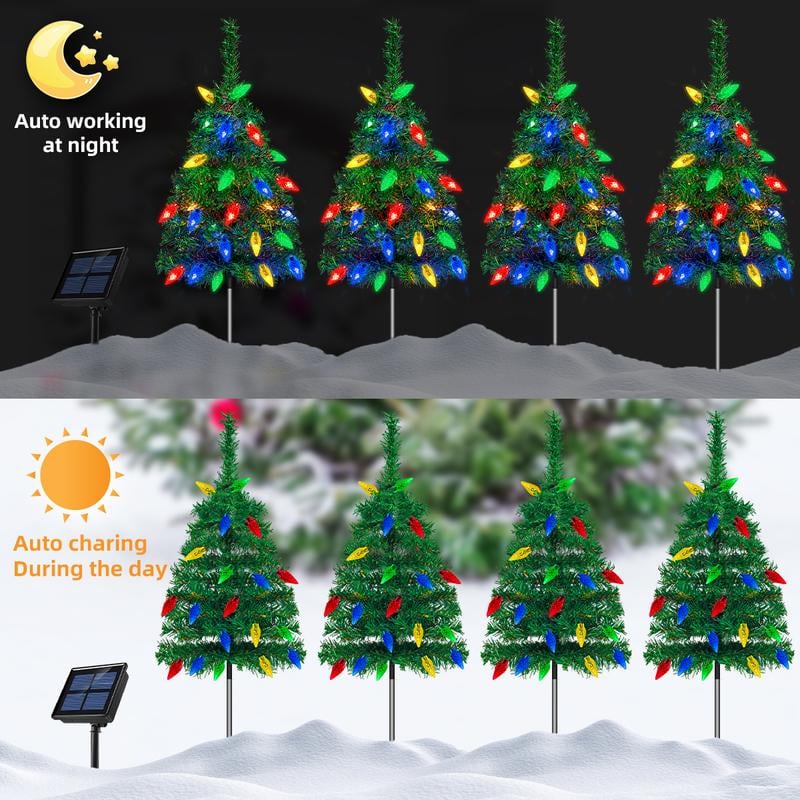 (4 pièces ) Ensemble de Sapin de Noël à Énergie Solaire avec 20 Lumières LED