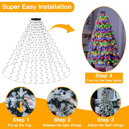 Waterproof Christmas Tree Waterfall Lights with Ring